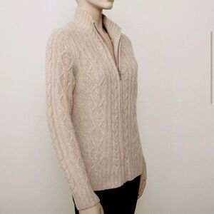 Cambridge Dry Goods LAMB WOOL ANGORA Beige tan Cardigan Sweater Full Zip Sz M